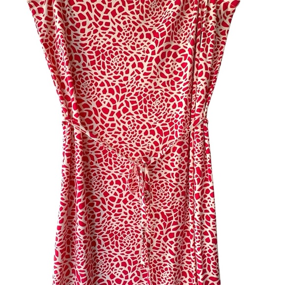 LOFT NWOT SLEEVELESS TIE FRONT DRESS RED & WHITE MOSAIC PRINT | MEDIUM - Picture 4 of 8